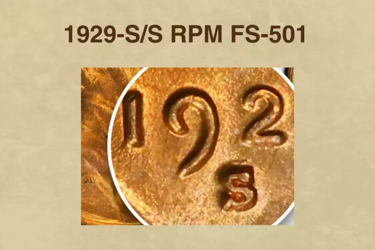 1929-S/S RPM FS-501 repunched mint mark showing doubled S impression with secondary mark north of primary
