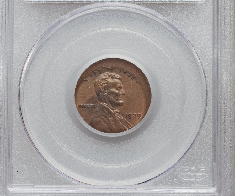 1929 wheat penny off-center strike error showing shifted design with blank planchet crescent and full date visible